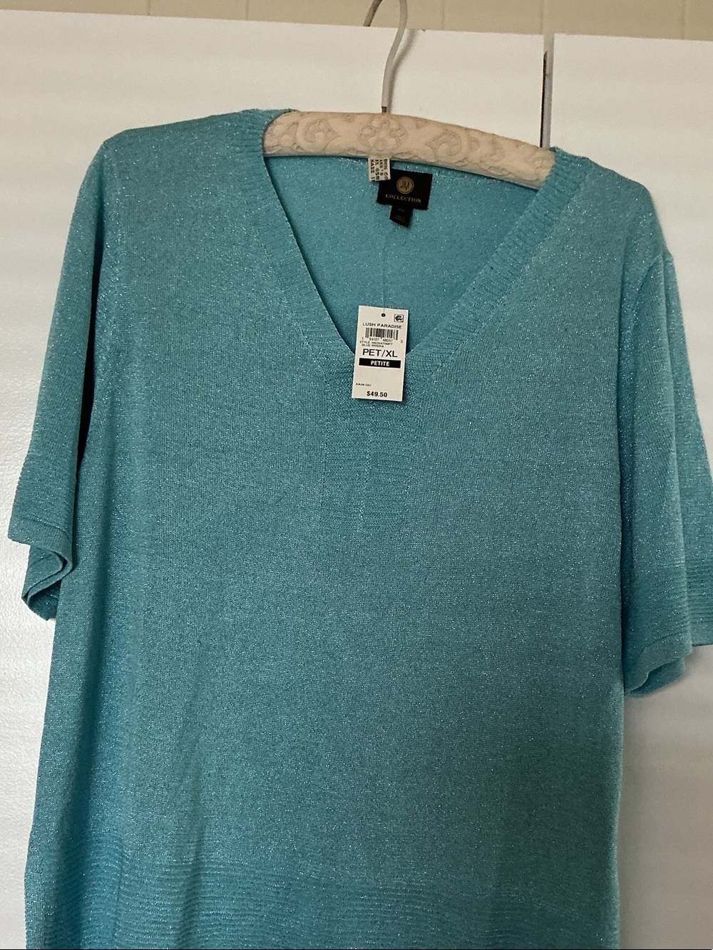 Coldwater Creek Teal Shimmer V-Neck Short Sleeve Top